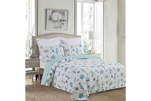 C&F Home Brisbane King Bedspread 100% Cotton Lightweight Machine Washable Reversible Bedspread Coverlet King Blue