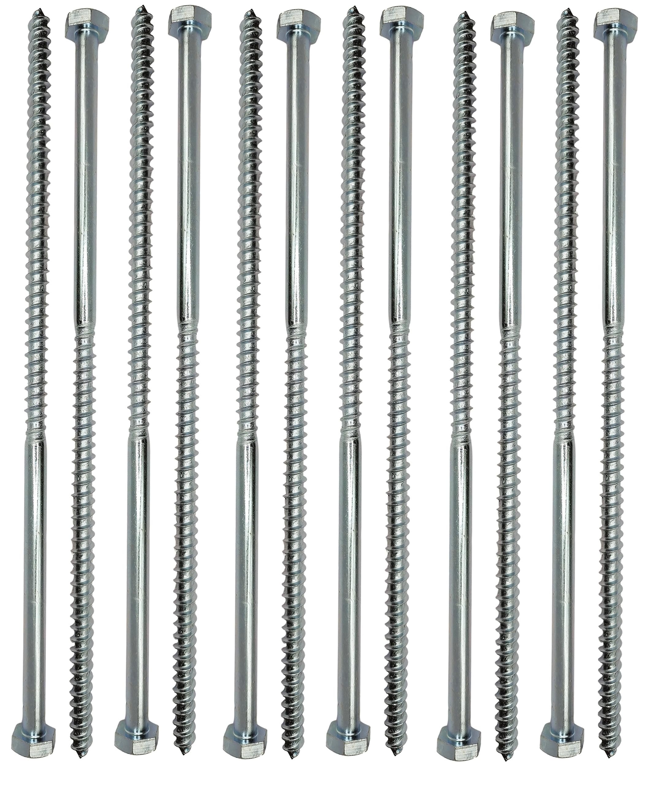 LLB 300mm Screws M10 Coach Screws Wood Hex Head Width 17mm Pack of 12 Zinc Plated Sleeper Concrete Screw Hexagon Lag Half Thread Bolts Silver Long 12 inch x 0.4 inch (10mm x 300mm)