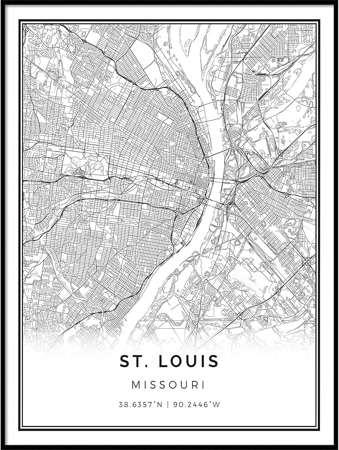 Amazon Com Squareious St Louis Map Poster Print Modern Black And White Wall Art Scandinavian Home Decor Missouri City Prints Artwork Fine Art Posters 11x14 Posters Prints