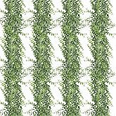 Bacucine Faux Eucalyptus Garland 4 Pack Artificial Greenery Garland 24 Ft Fake Hanging Plant Eucalyptus Leaves Garland for Wedding Arch Home Party Table Decor