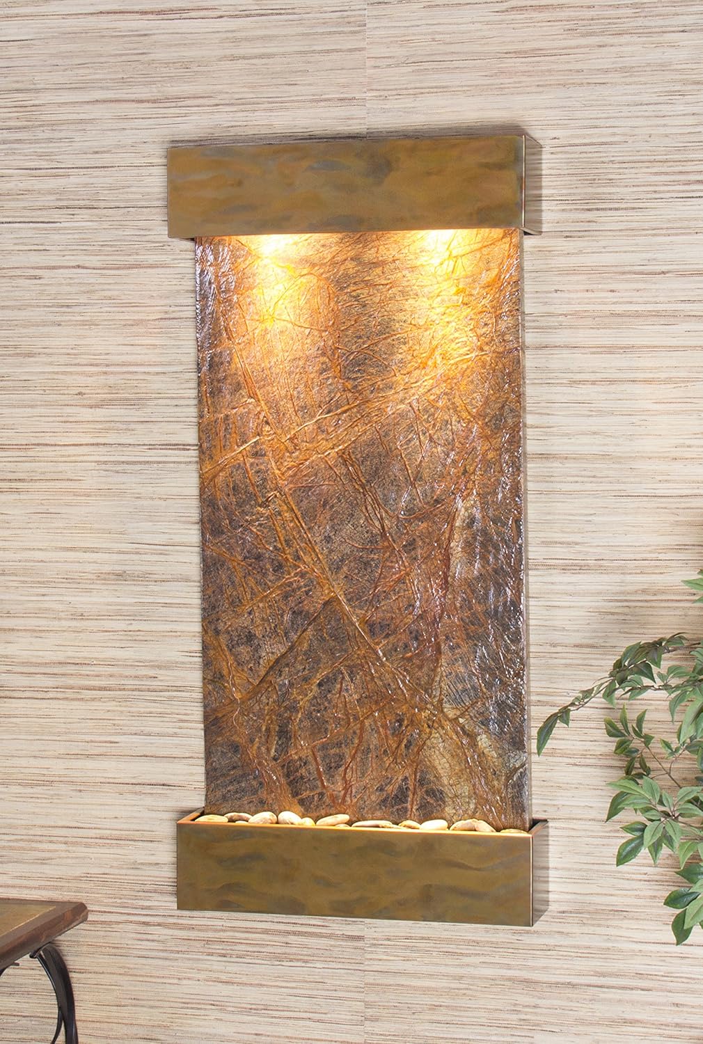 Whispering Creek Water Feature with Rustic Copper Trim and Square Edges (Brown Marble): Home & Kitchen