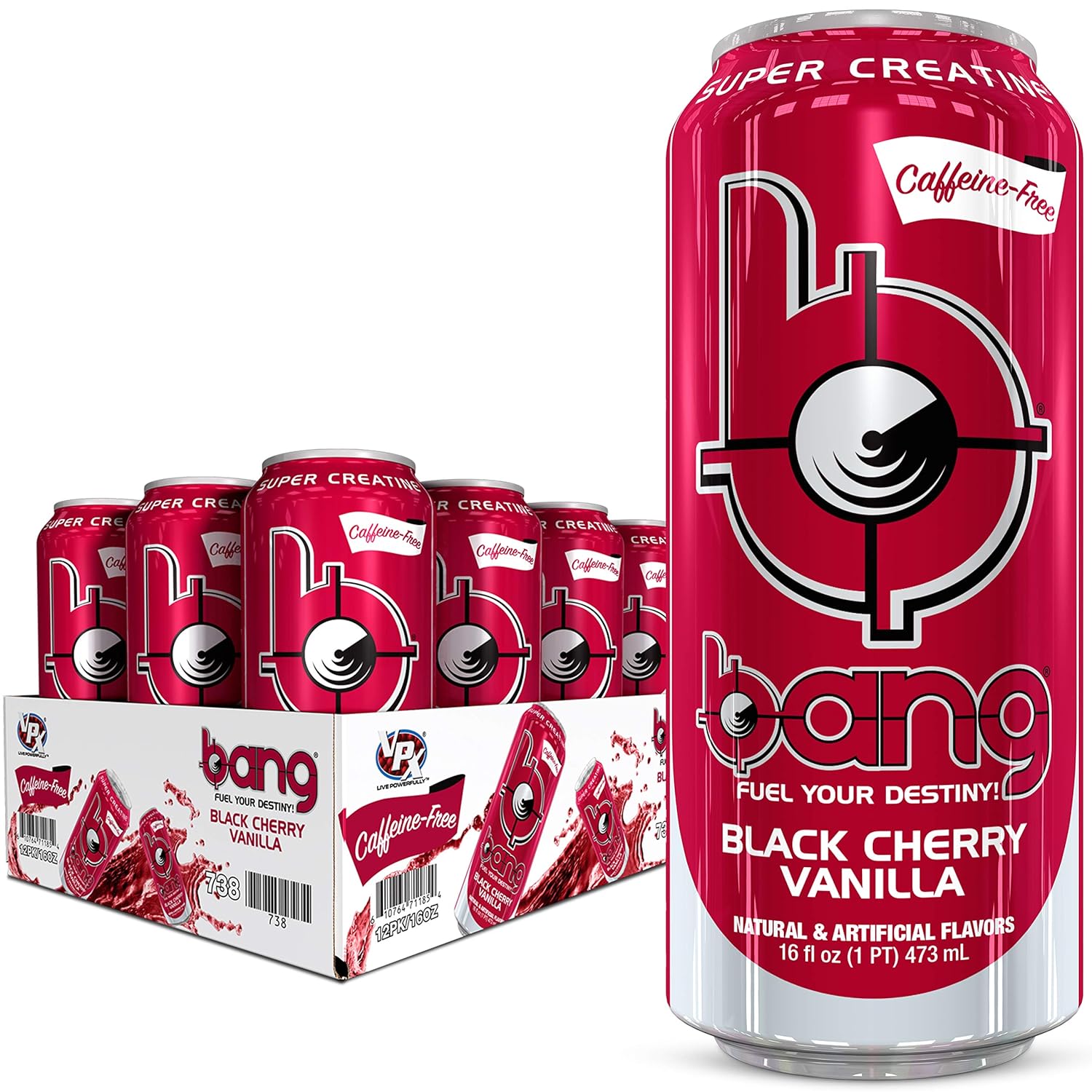 Bang Caffeine Free Black Cherry Vanilla Energy Drink, 0 Calories, Sugar Free with Super Creatine, 16oz, 12 Count : Grocery & Gourmet Food