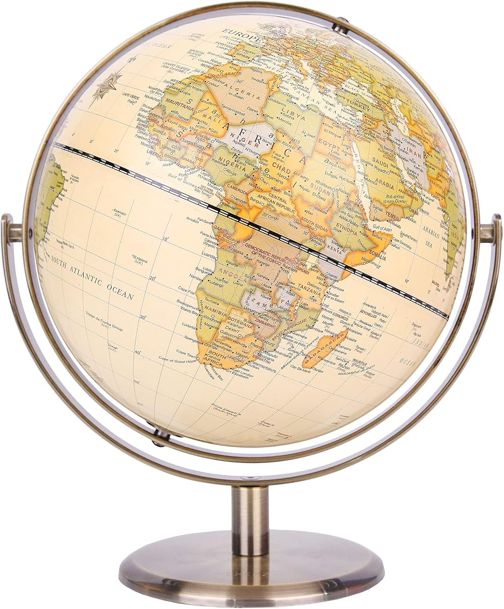Exerz 20cm Antique Globe Bronze Arc & Base 360° Rotation World Map