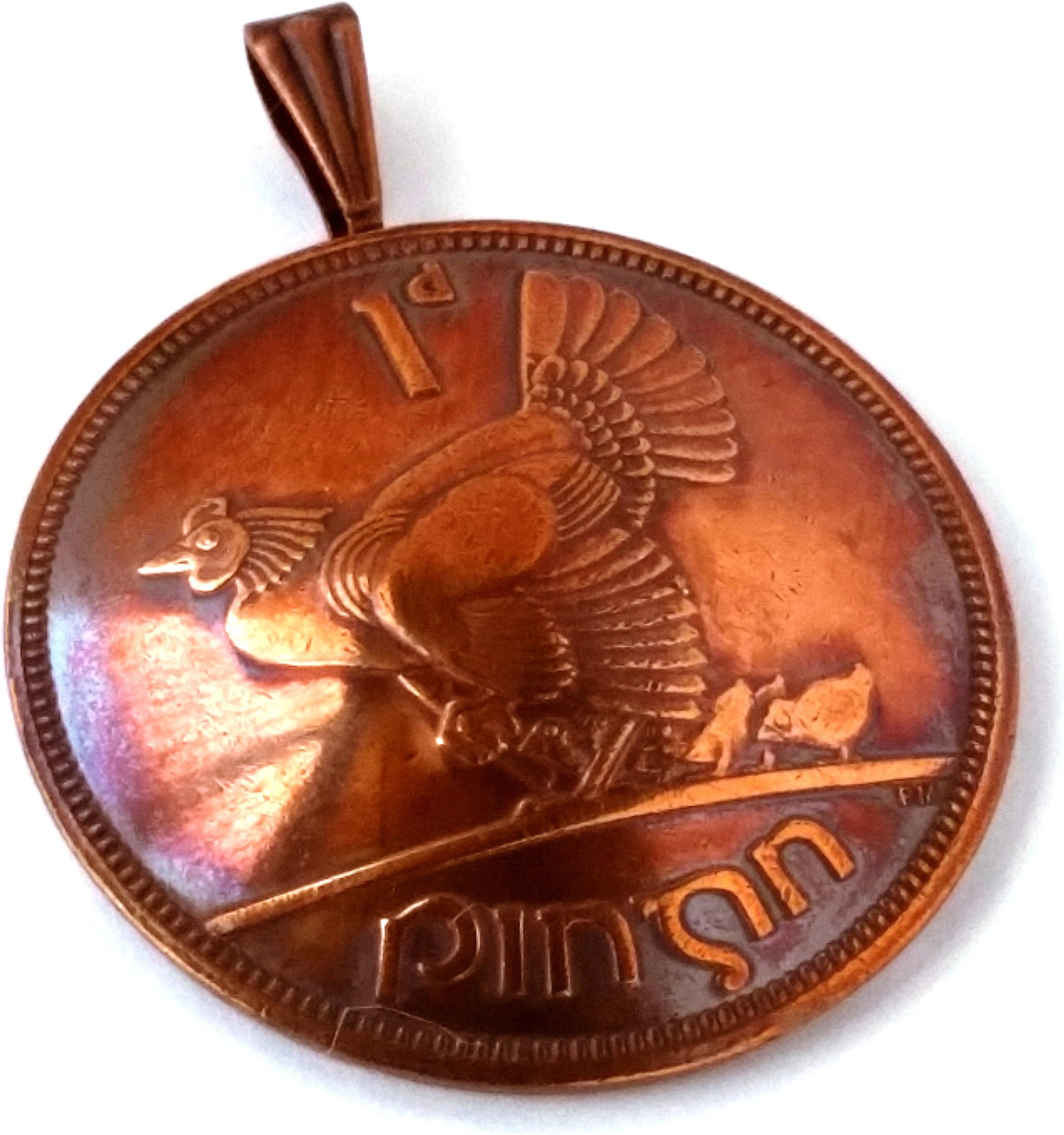 Irish Coin Jewelry Hen and Chicks,Copper Jewelry,Irish Coin Necklace,Irish Coin Charm,Irish Pendant,Chicken Jewelry,Chicken Necklace