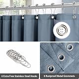 Waterproof Linen Shower Curtain 92x182cm Navy Blue with Hooks view 3