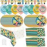 Minions Birthday Party Decorations - Minion Party Decorations - Bundle with Plates, Napkins, Tablecloth, Balloons, Banner, Checklist - Despicable Me Birthday Supplies - Serves 16