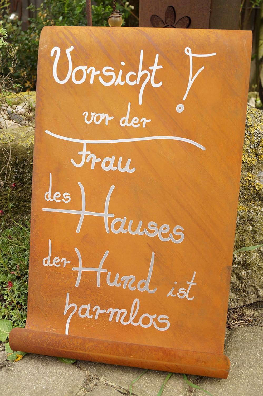 Vorsicht vor der Frau39x25cm Schild Gartendeko Edelrost Tafel gewellt