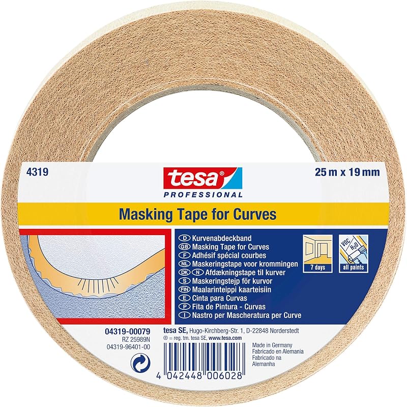 tesa 4319 Masking Tape for Curves 19mm x 25m Flexible Paint Model Making