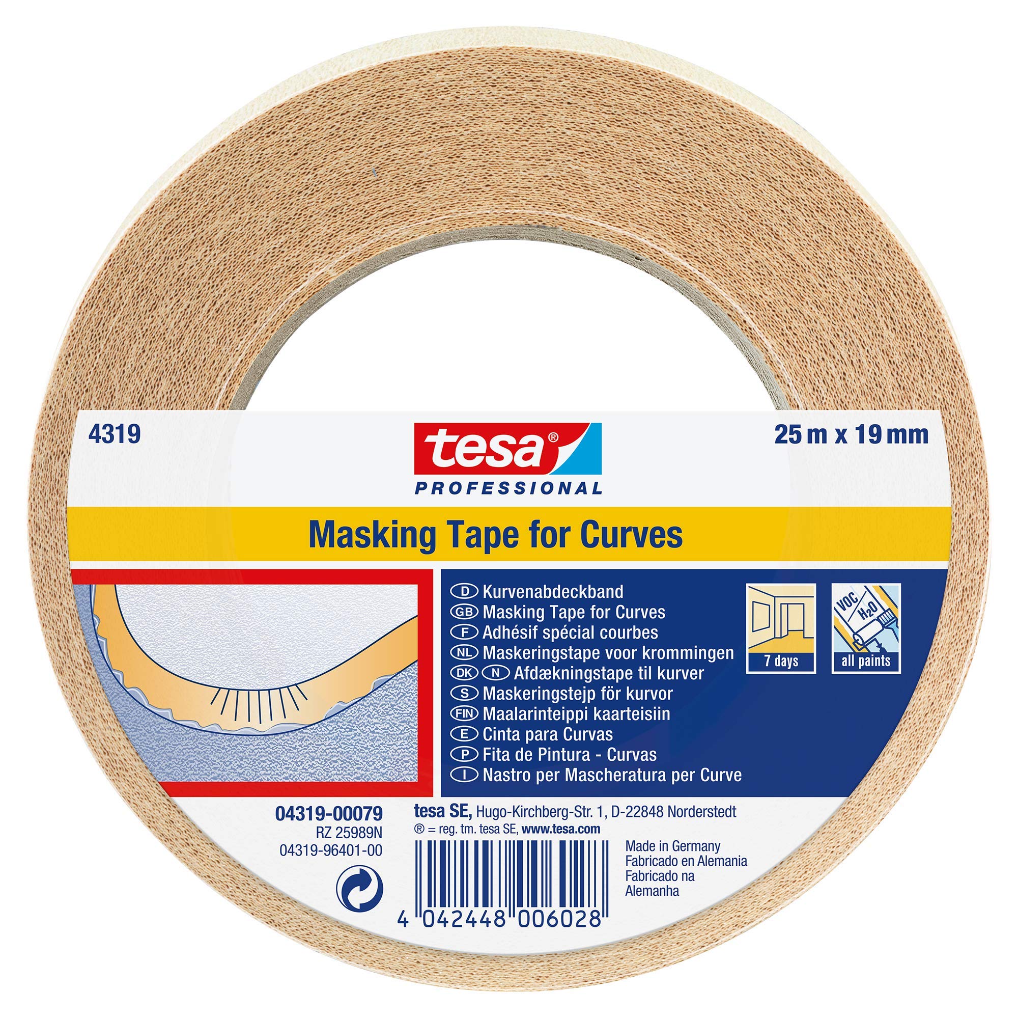 tesa 4319 Masking Tape for Curves, 19mm x 25m
