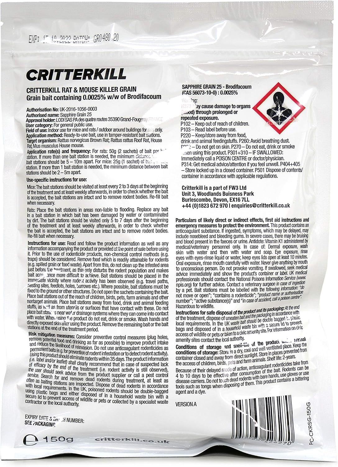 CritterKill Rat & Mouse Killer Poison Grain 150g SINGLE FEED - EXTRA STRENGTH (300g), 2 Pack - Image 4