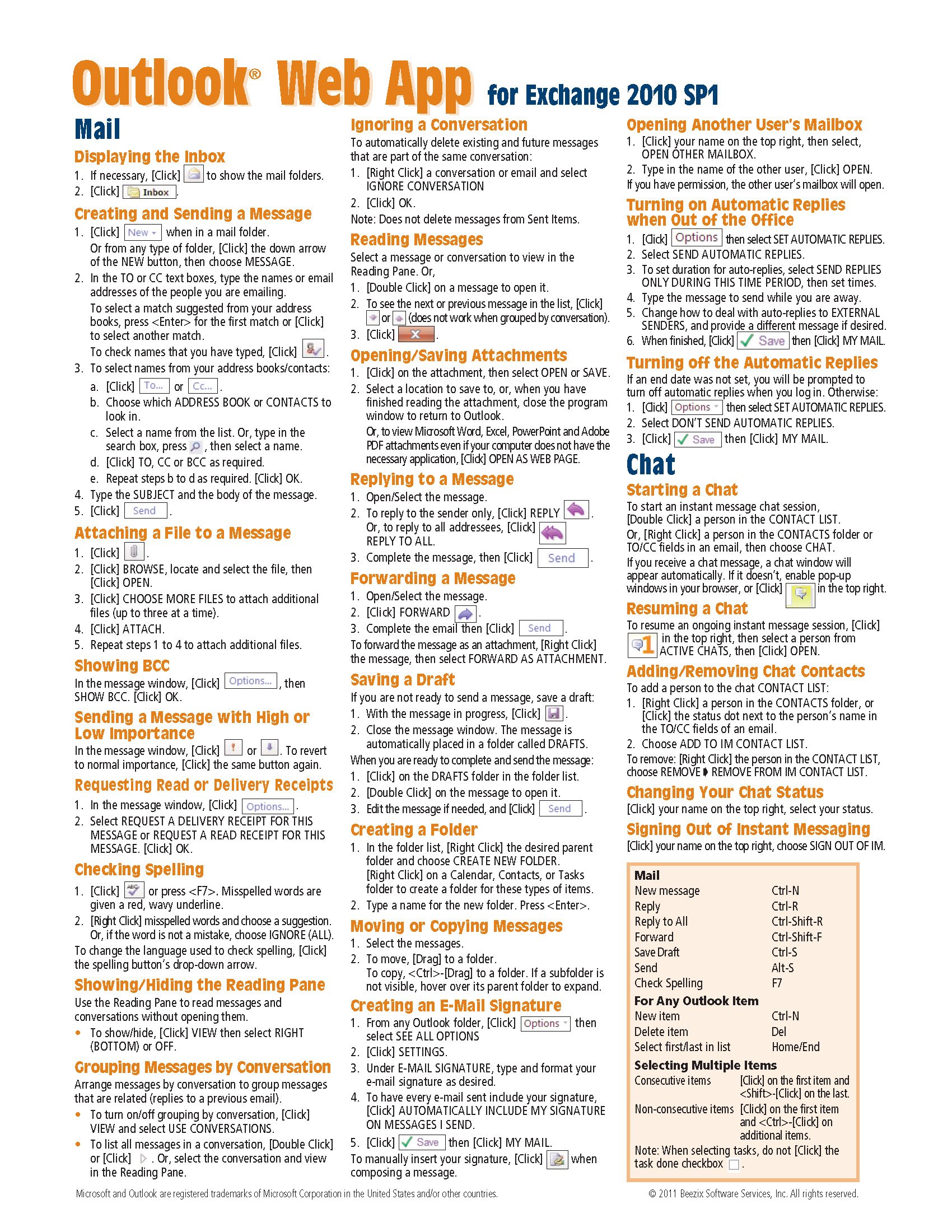Microsoft Outlook Web App Owa For Exchange 2010 Sp1 Quick
