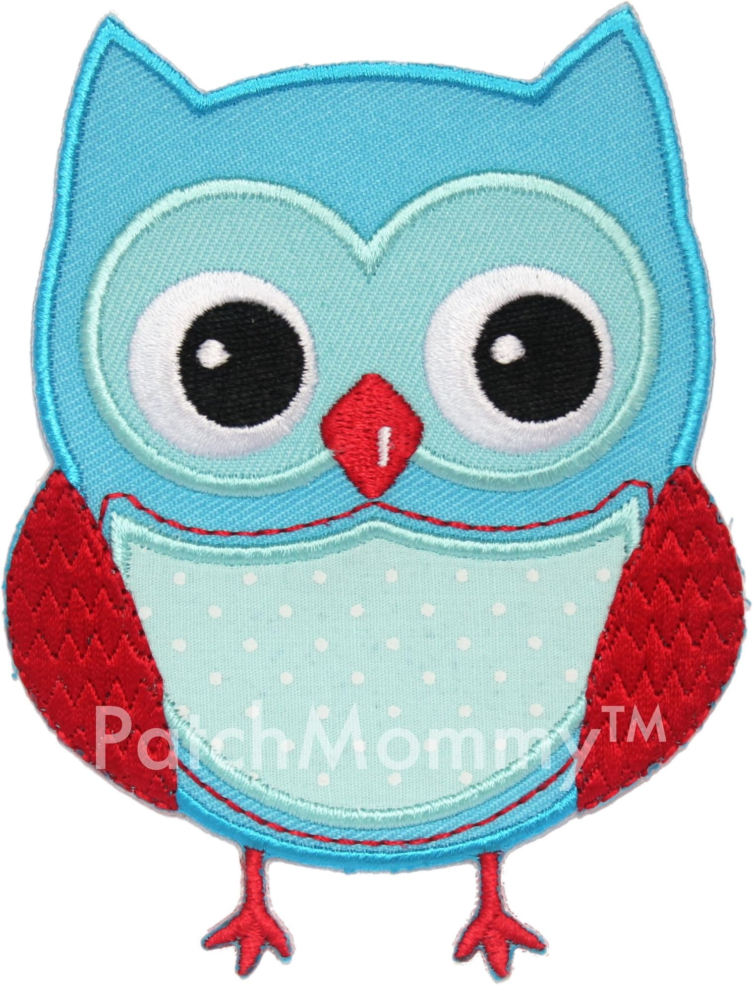PatchMommy Iron On Applique Patch, Blue and Red Boy Owl - Kids Baby