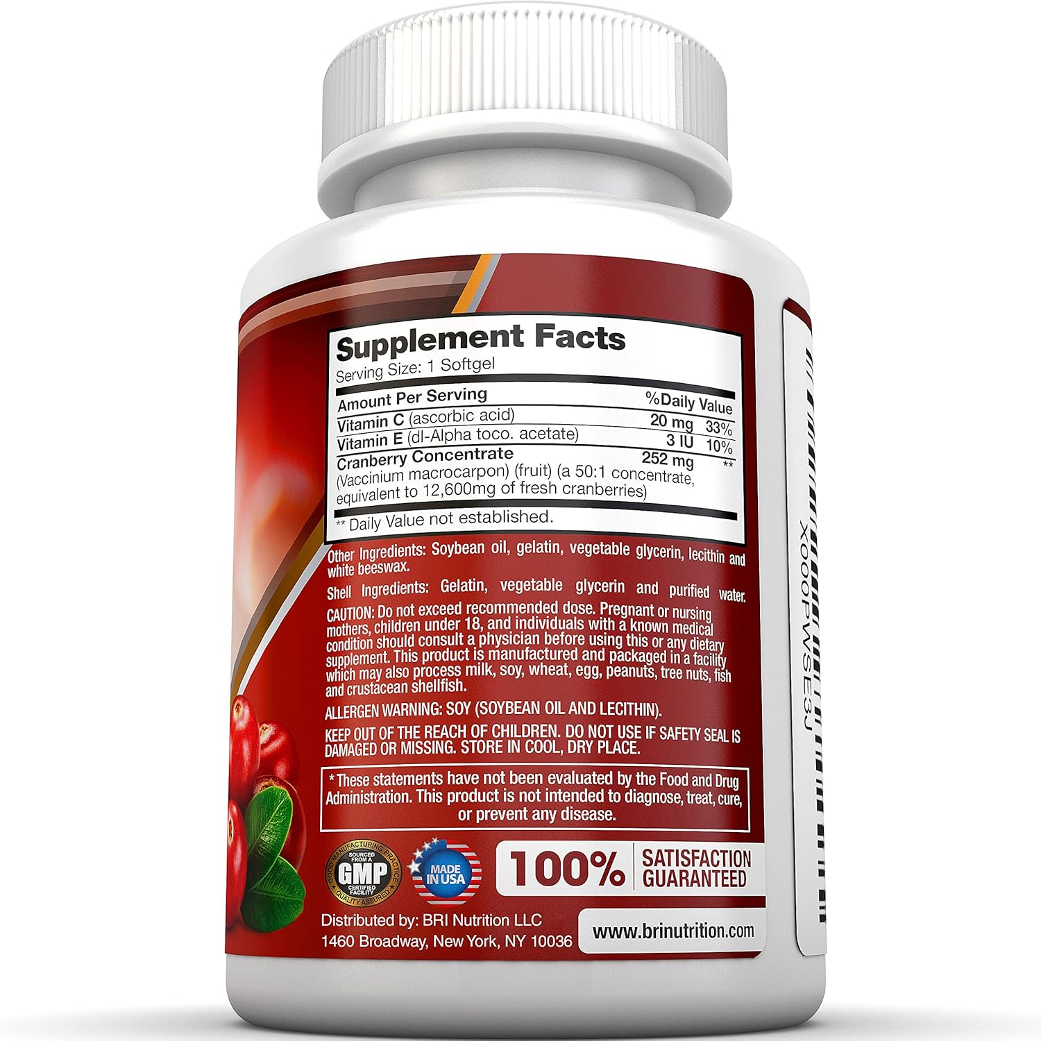 BRI Nutrition 3X Strength 12,600mg CranGel Power Plus: High Potency, Maximum Strength Cranberry SoftGel Capsules Fortified with Vitamins C and Natural E - 90 Softgels: Health & Personal Care
