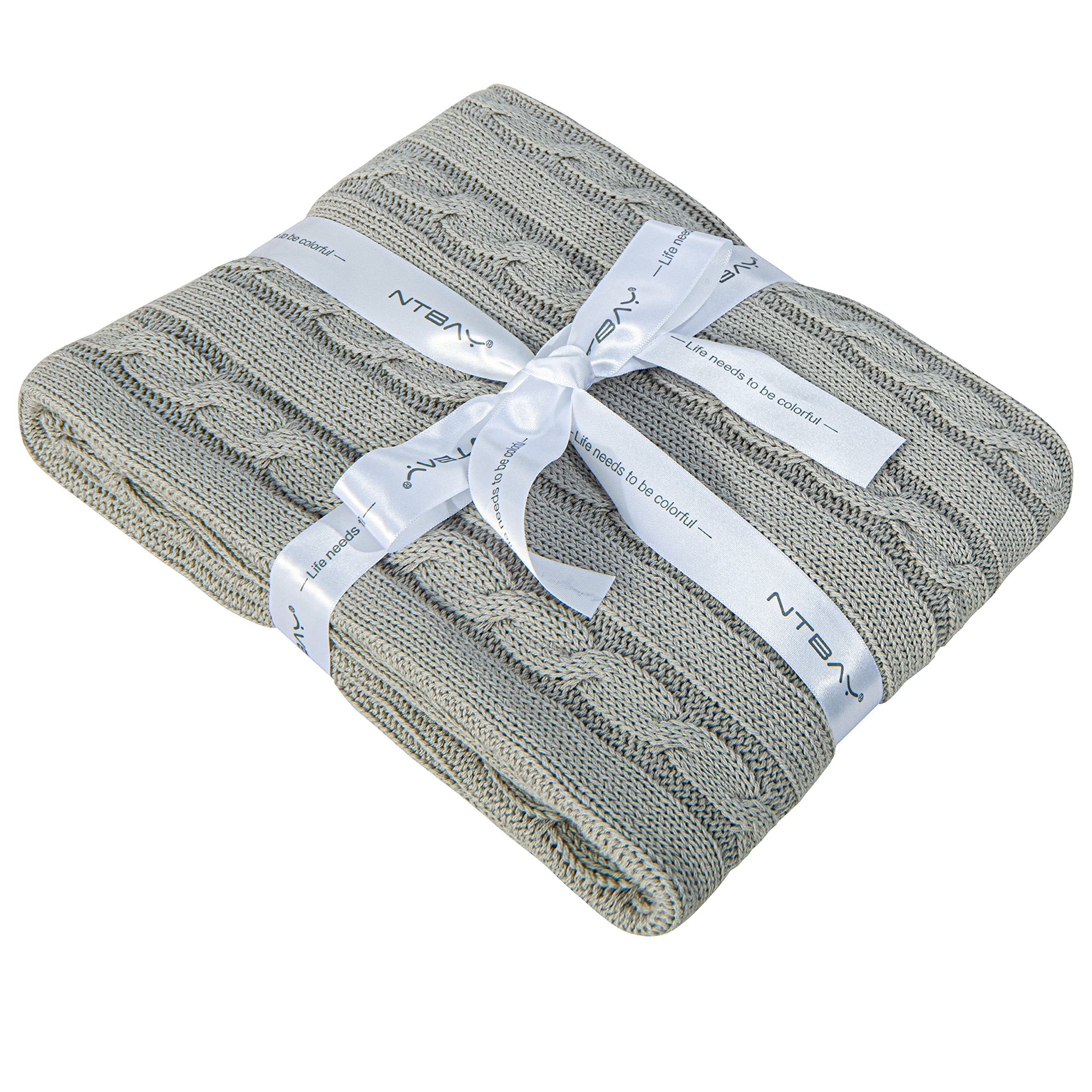 NTBAY 100% Pure Cotton Cable Knit Toddler Blanket, Super Soft and Warm Breathable Baby Blanket for Cot Bed, Stroller, Nursery, Travel, Newborn, Grey, 76x102 cm