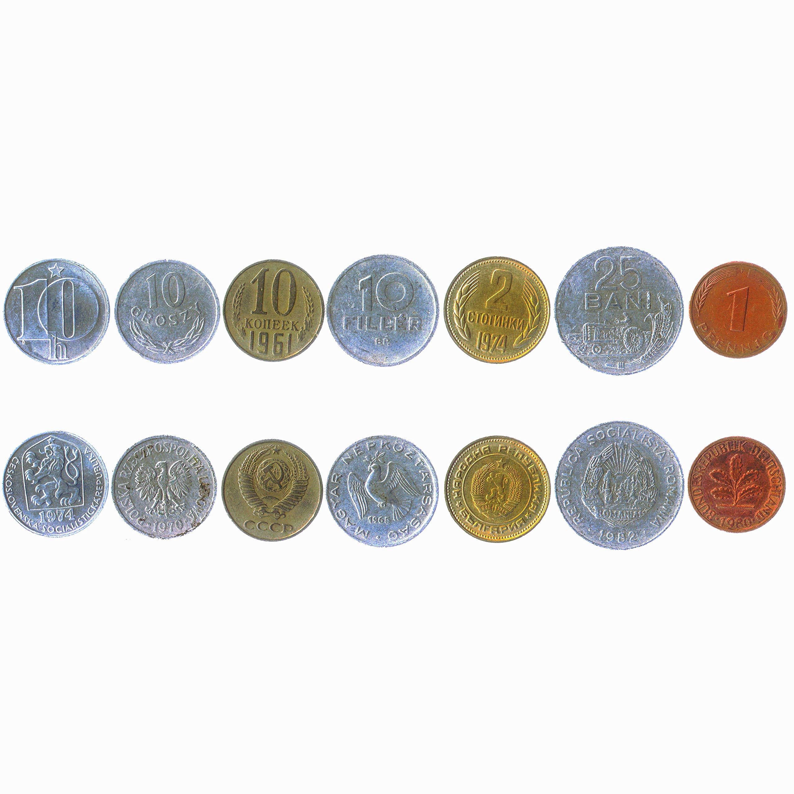 7 Different Coins from Warsaw Pact Countries. Cold War Era Until 1991 Old Coins