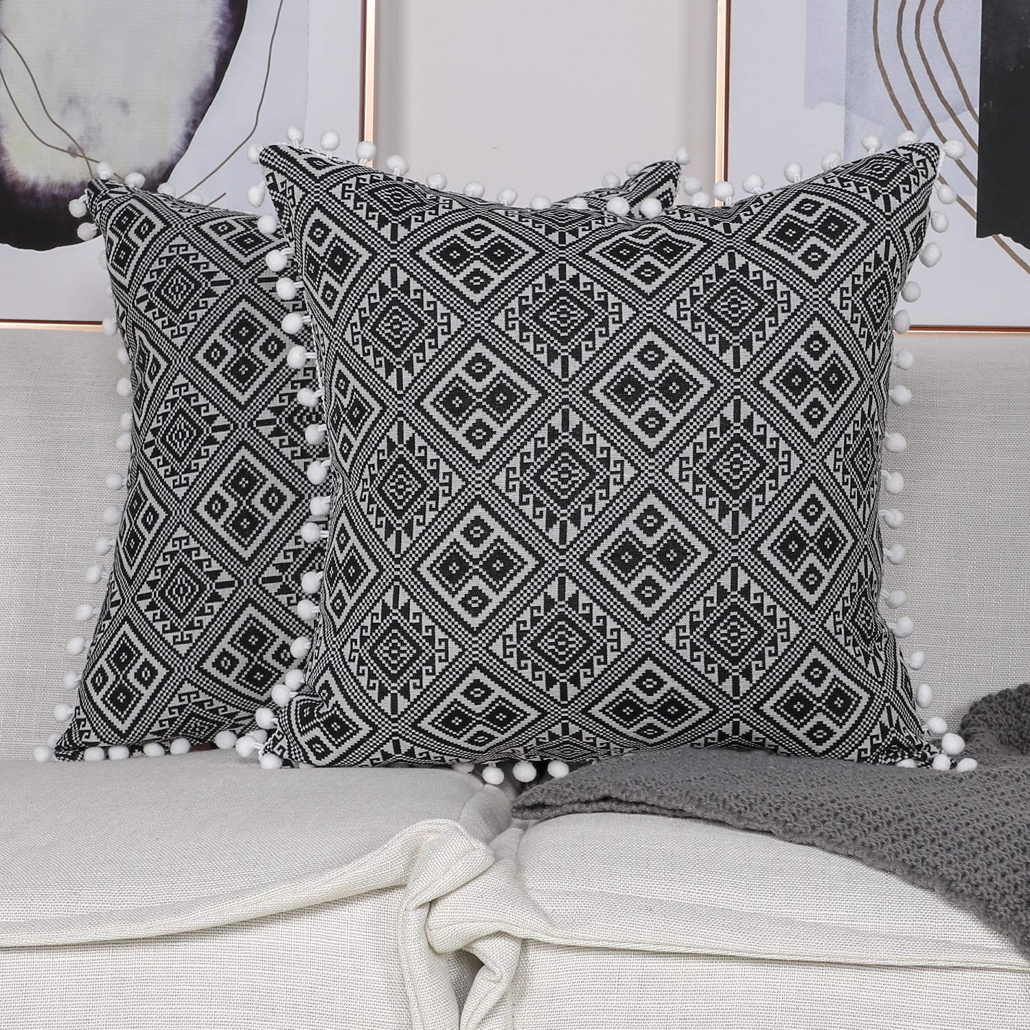 Amazon Com Mandioo Decorative Pom Poms Fringe Throw Pillow Covers