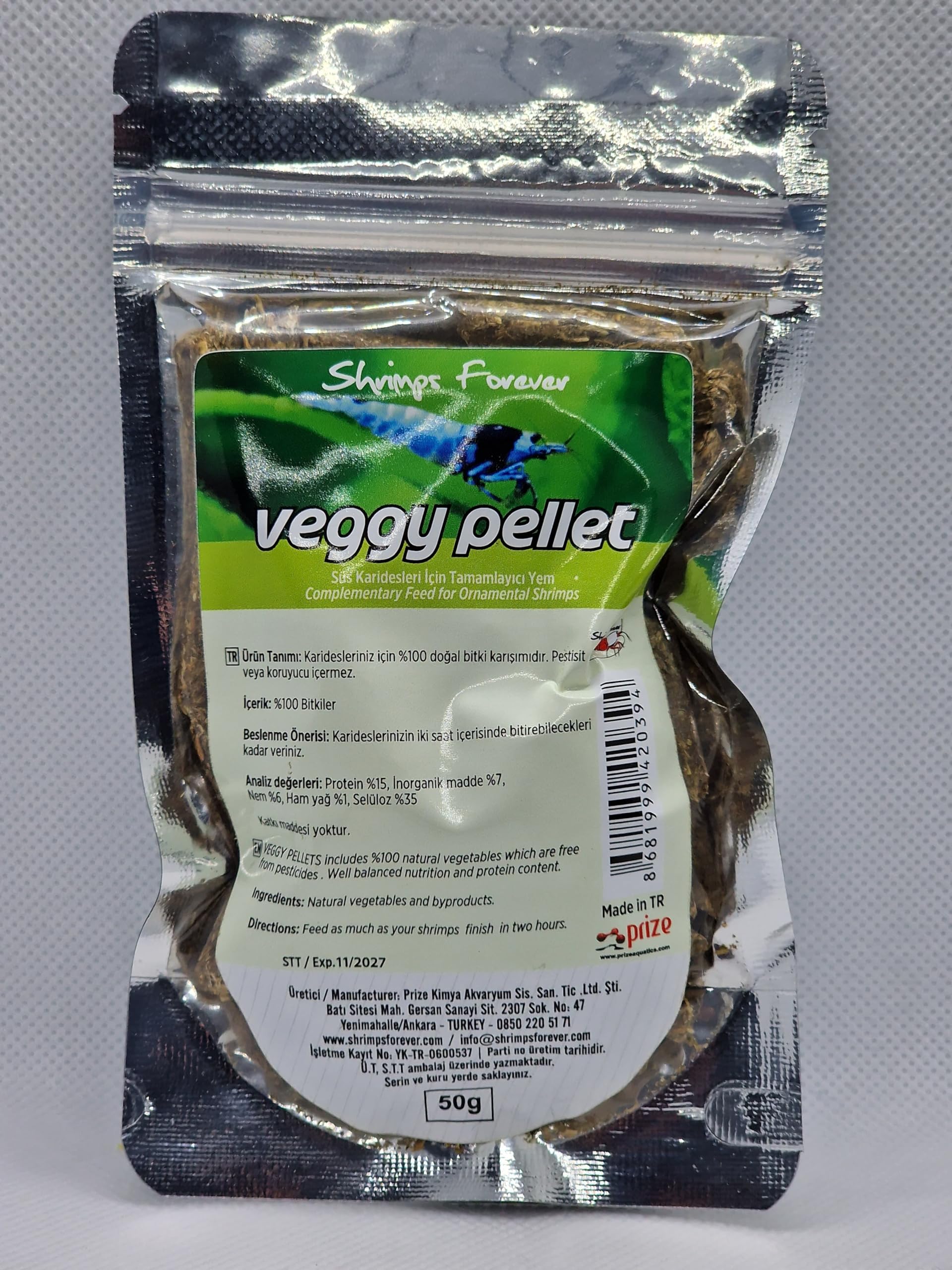 Shrimp Forever Natural Veggy Pellet | 50g - 100% natural feed sticks for shrimps that consist entirely of vegetables.