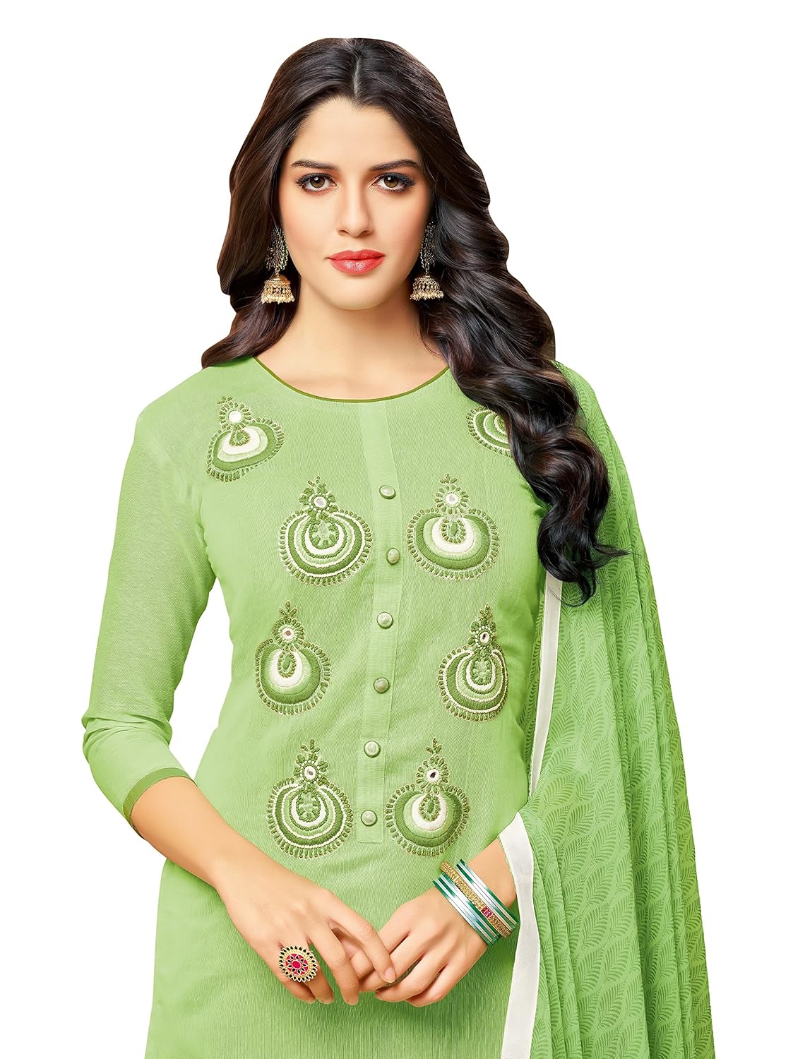oomph! women's unstitched cotton blend salwar suit dupatta material - mint green
