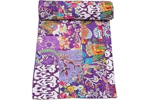 Marubhumi Indian Traditional Pure Cotton Patchwork Quilt, Paisley Print Kantha Quilt Multi Color (Multicolor-22, Queen (90"x 108"))