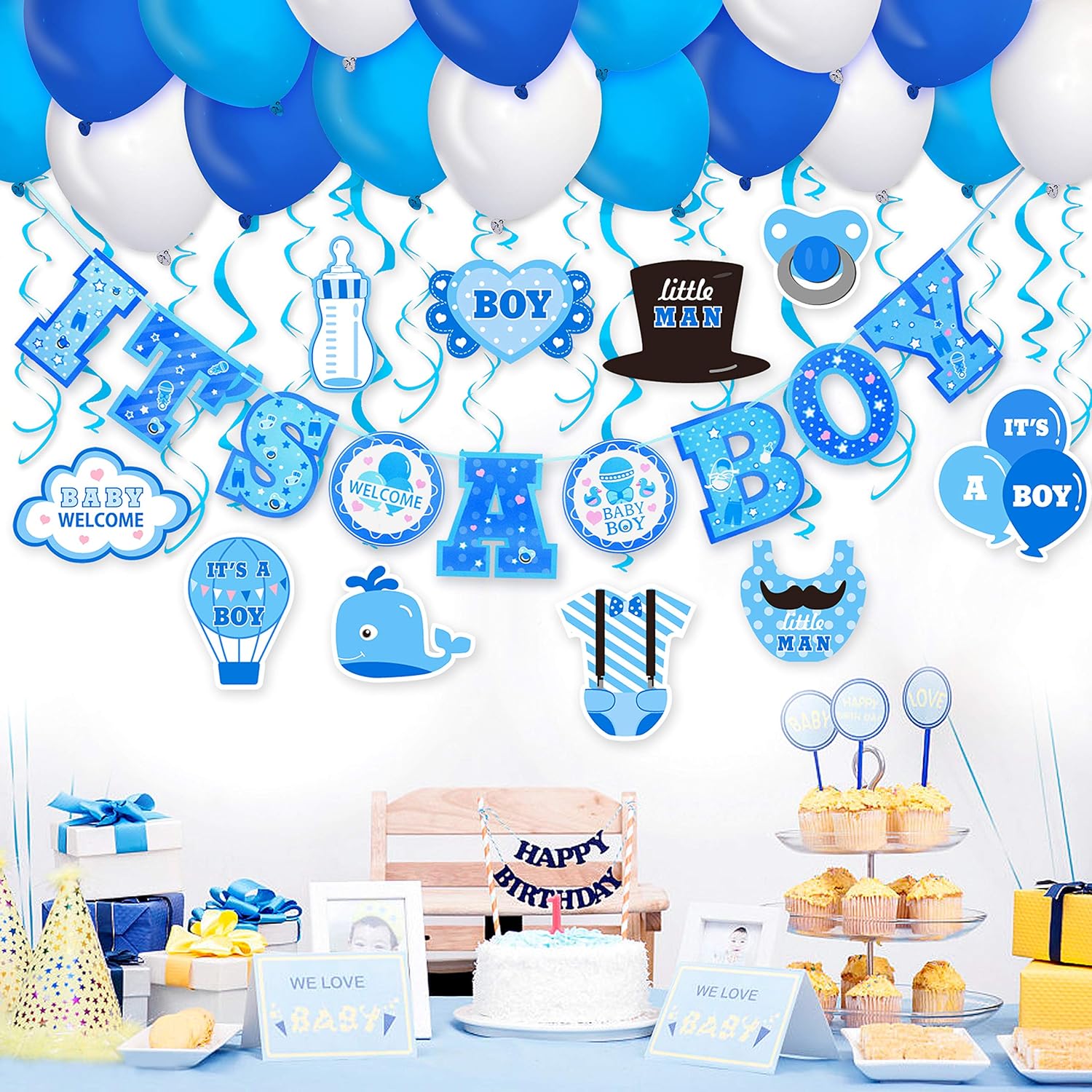 Baby Shower Decorations With 30pcs Balloons For Boy It S A Boy Baby Shower Decorations Hanging Banner For Baby Boy Shower Room Decoration Kit