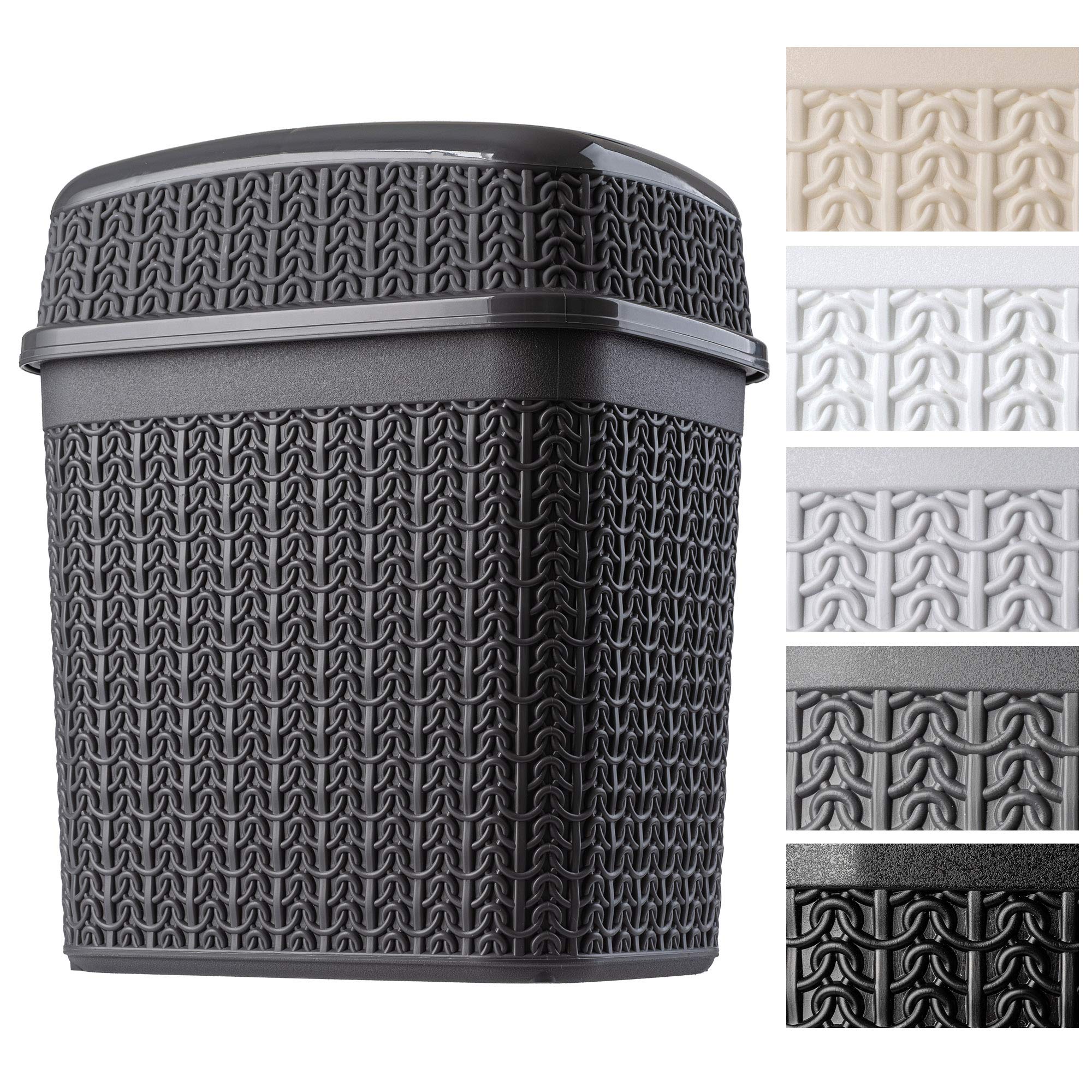 KADAX Plastic Bin with Swing Lid, Lightweight Waste Bin in five colours, Cosmetic Bin for Kitchen, Bathroom or Office, Trash Bin, Bedroom Swing Top Bin (5L, Anthracite)