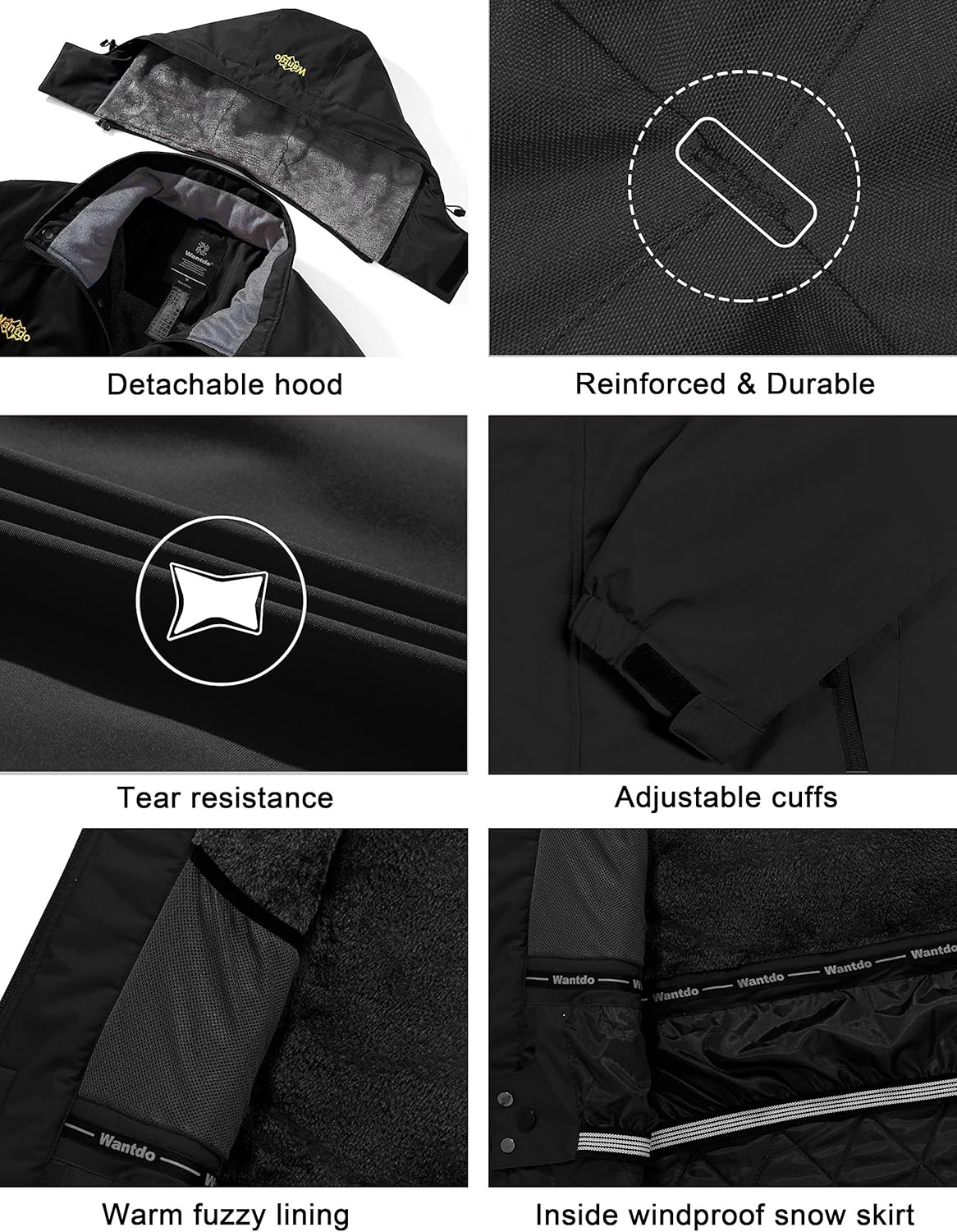 Wantdo Men's Mountain Waterproof Ski Jacket Windproof Rain Jacket Winter Warm Snow Coat: Clothing