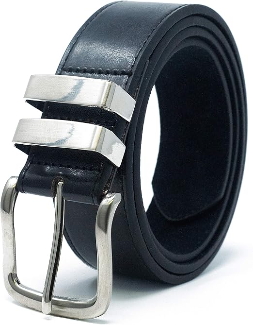Men's Leather Jeans Trouser Belt with Double Chrome Loops by Ossi 56
