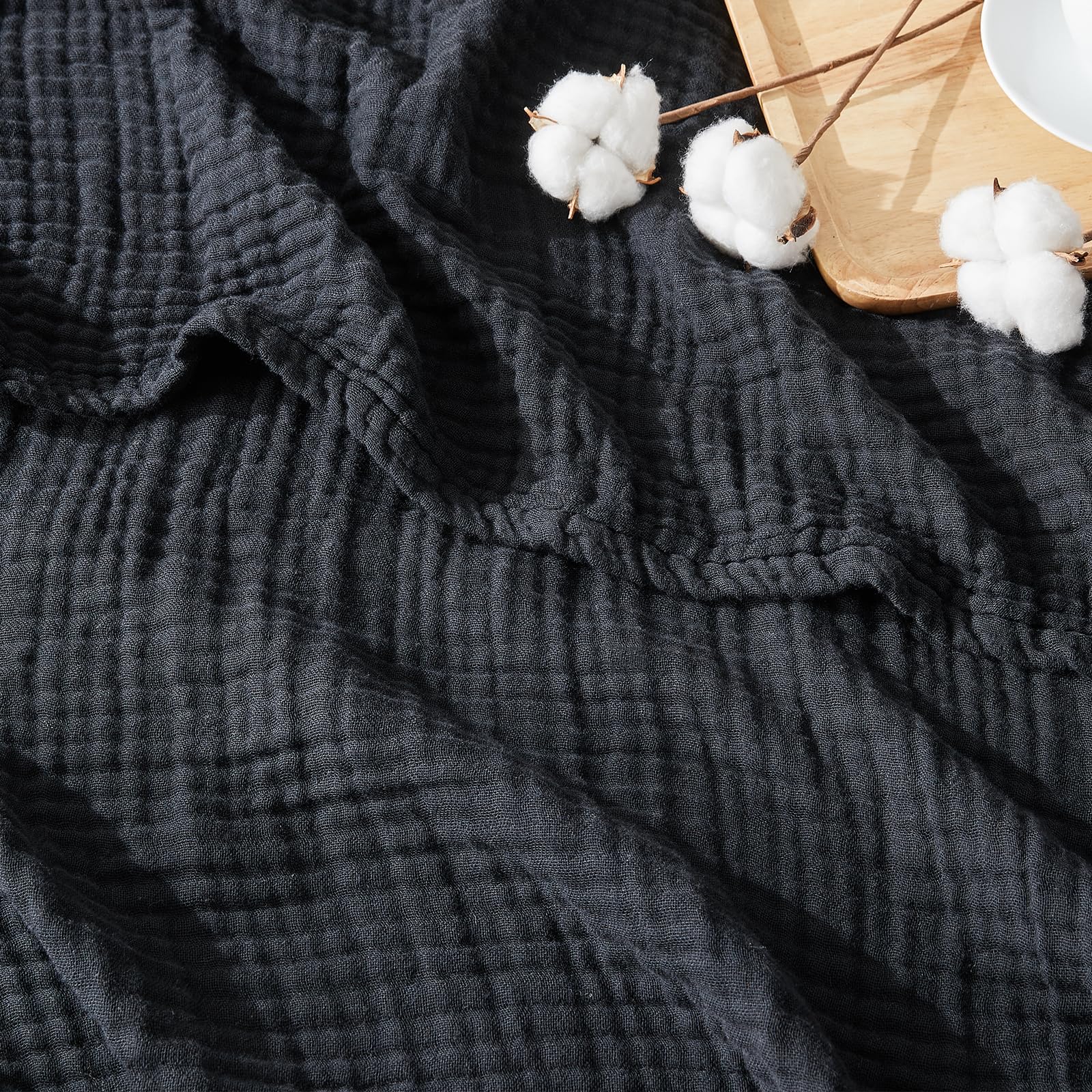 Photo 1 of EMME Cotton Muslin Large Throw Blanket Couch Breathable Gauze Blanket Soft Lightweight Bed Blankets Adults (Black, 50"x70")