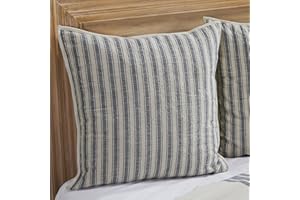 Piper Classics Market Place Blue Ticking Stripe Quilted Euro Sham