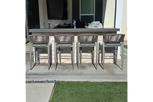 PURPLE LEAF Bar Stool Set of 4 Outdoor Barstool with Back Aluminum Bar Height Stool Wicker Bar Chair Grey