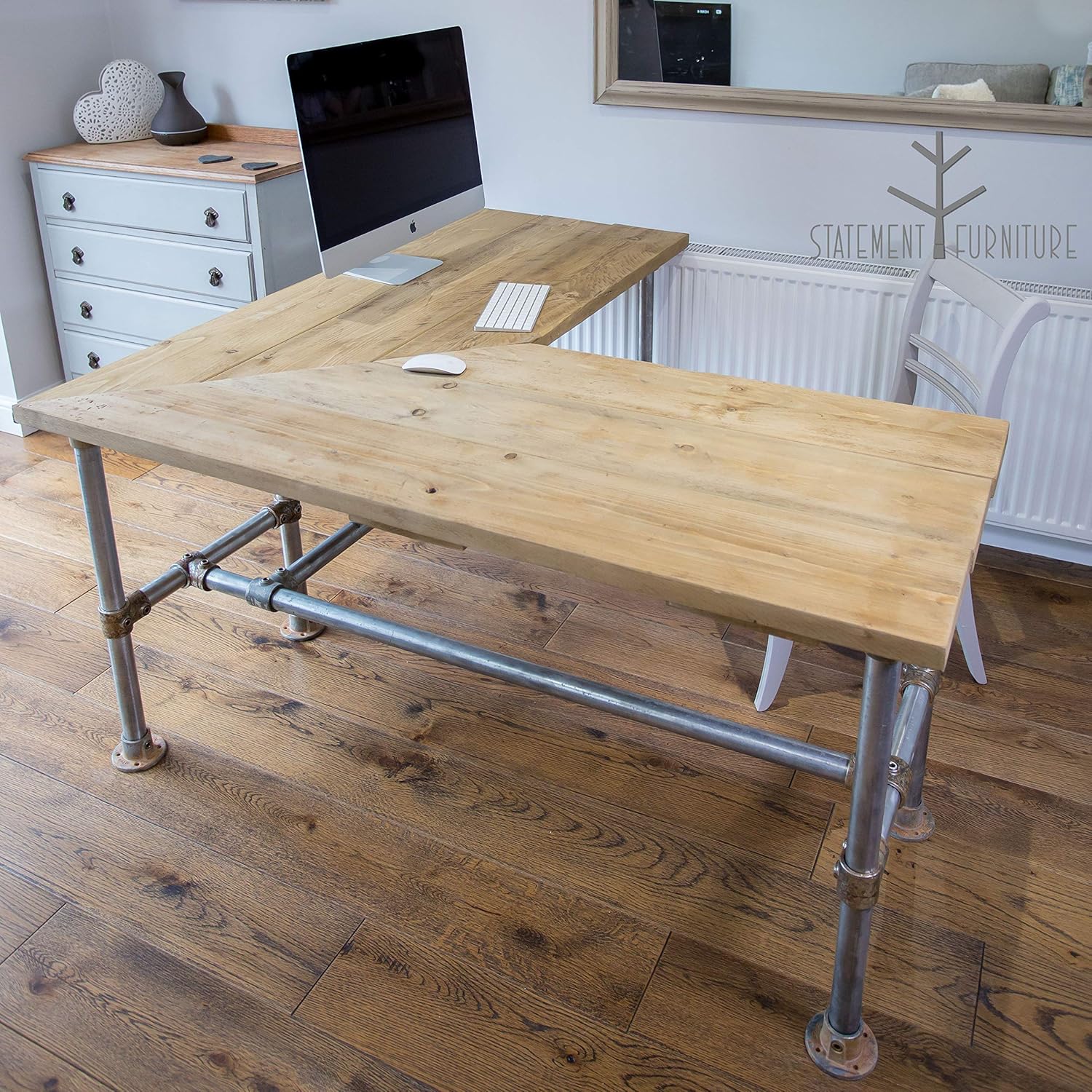 Industrial Furniture Home Office Corner Desk; Solid Wood & Scaffold