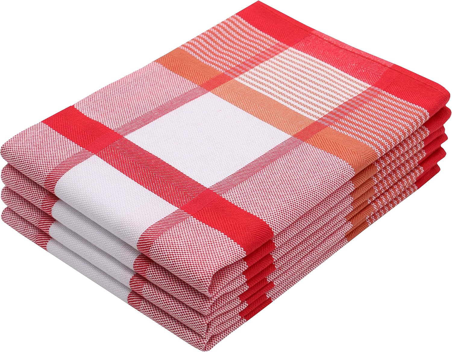 Zollner® Set of 4 Tea Towels/Drying Towels/Kitchen Towels 50 x 70 cm 100% Cotton, Available in Brown or Red Chequered
