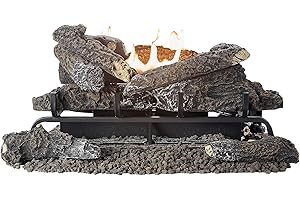 Comfort Glow Vent Free Gas Fireplace Log Insert with Remote, 8 Pcs 24" Highland Ember Logs, Dual Fuel (LP/NG), Double Yellow Flame, Adjustable Thermostat, Heats 1,400 Sq Ft