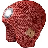 Bluetooth Beanie with Light, Built in Wireless Headphones & Stereo Speakers USB Rechargeable Bluetooth Hat Unique Tech Gifts Birthday Gifts for Men and Women (Red, Adult)