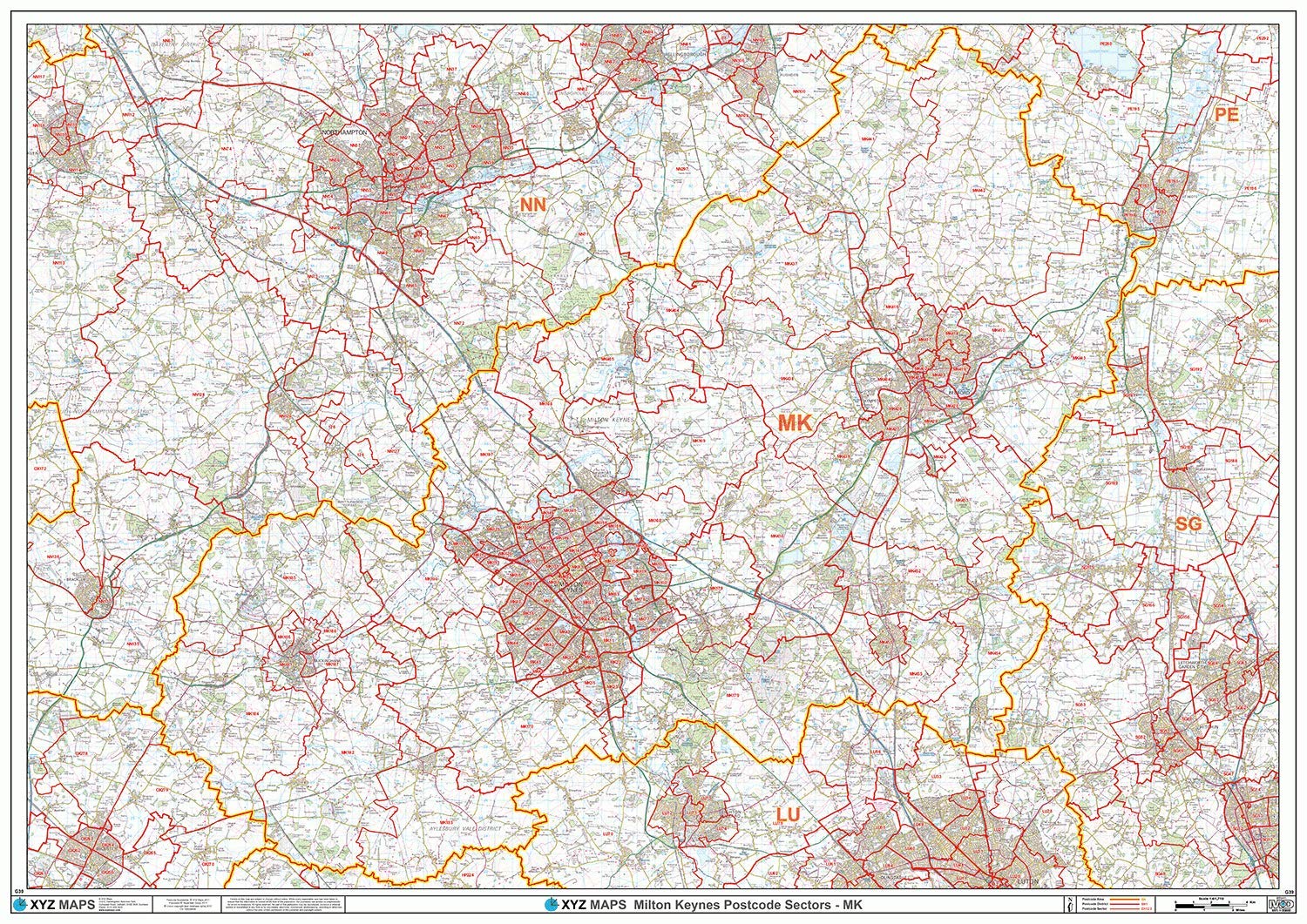 Milton Keynes - MK - Postcode Wall Map (G39)-Plastic Coated 2A (119cm x ...
