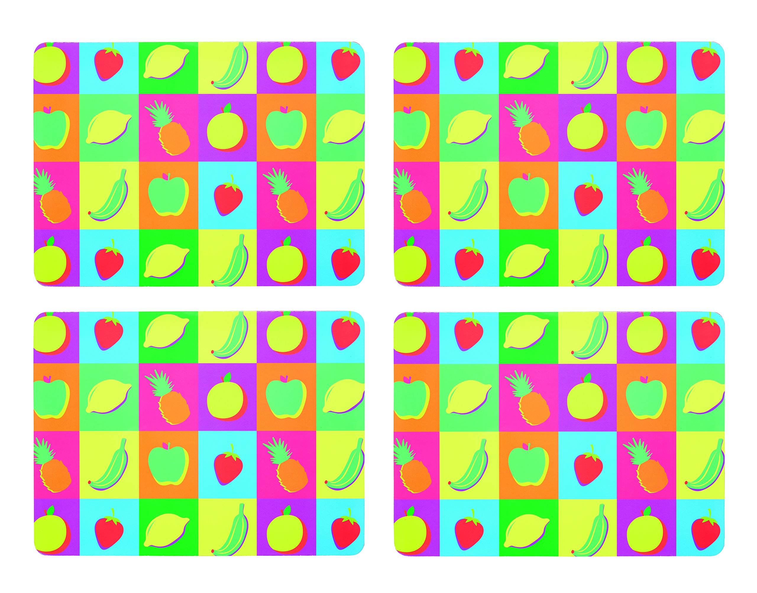 KC BLUE KitchenCraft Fruit Cork Backed Placemats, Set of 4, Multi-Colour