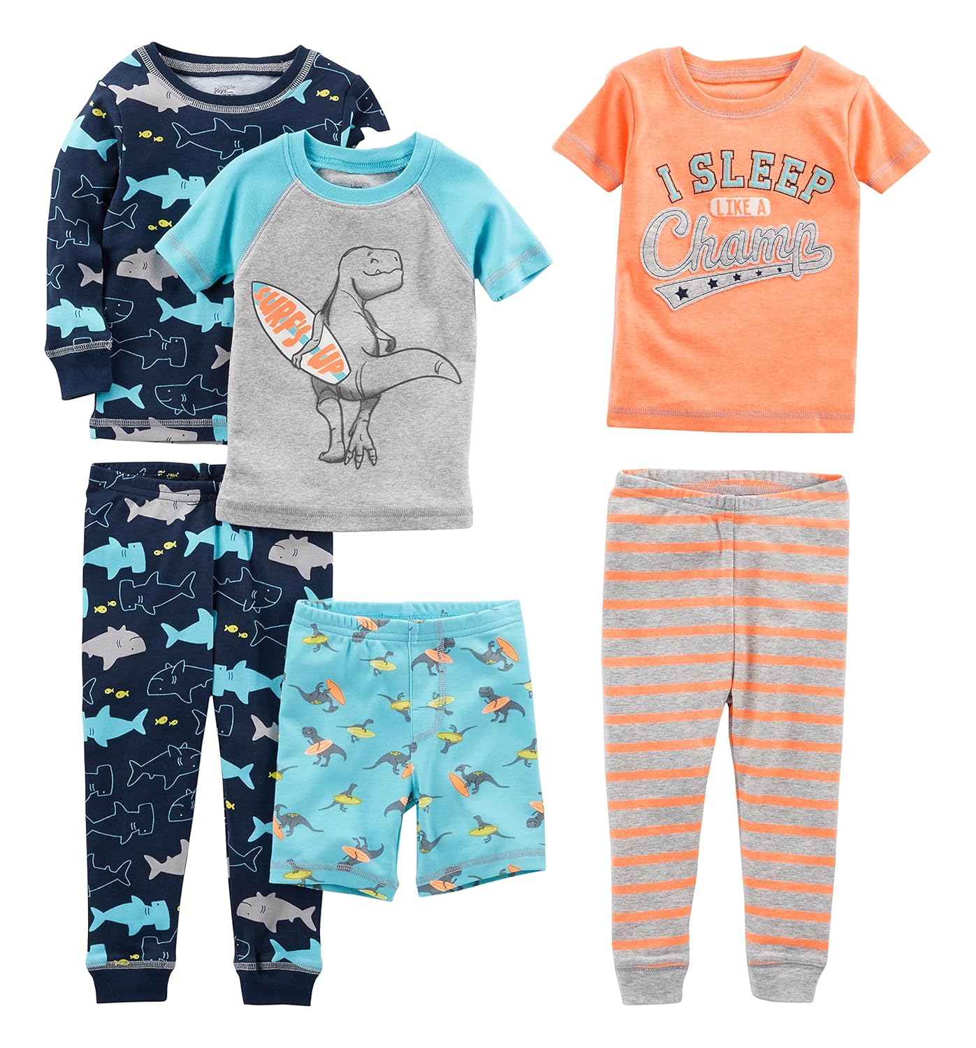 Simple Joys by Carter's Baby, Little Kid, and Toddler Boys' 6-Piece Snug Fit Cotton Pajama Set