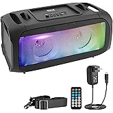Pyle Wireless Portable Bluetooth Boombox Speaker - 120W Rechargeable Boom Box Speaker Portable Barrel Loud Stereo System - Flashing LED, FM Radio/Aux/MP3/USB Flash Drive/Micro SD, & 1/4" PPHP42B,Black