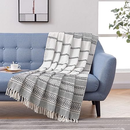 motini mantas decorativas de algodon 100 color gris y blanco cortadas a mano con borla para sofa sofa 60 0 x 50 0 in