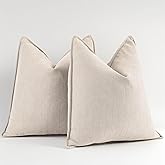 Chenille Beige Pillow Covers 18x18 Inch Set of 2, Soft & Luxury DecorativeThrow Pillow Cases for Couch, Bed - Hypoallergenic, Wrinkle-Free Indoor Outdoor Couch Pillow Covers