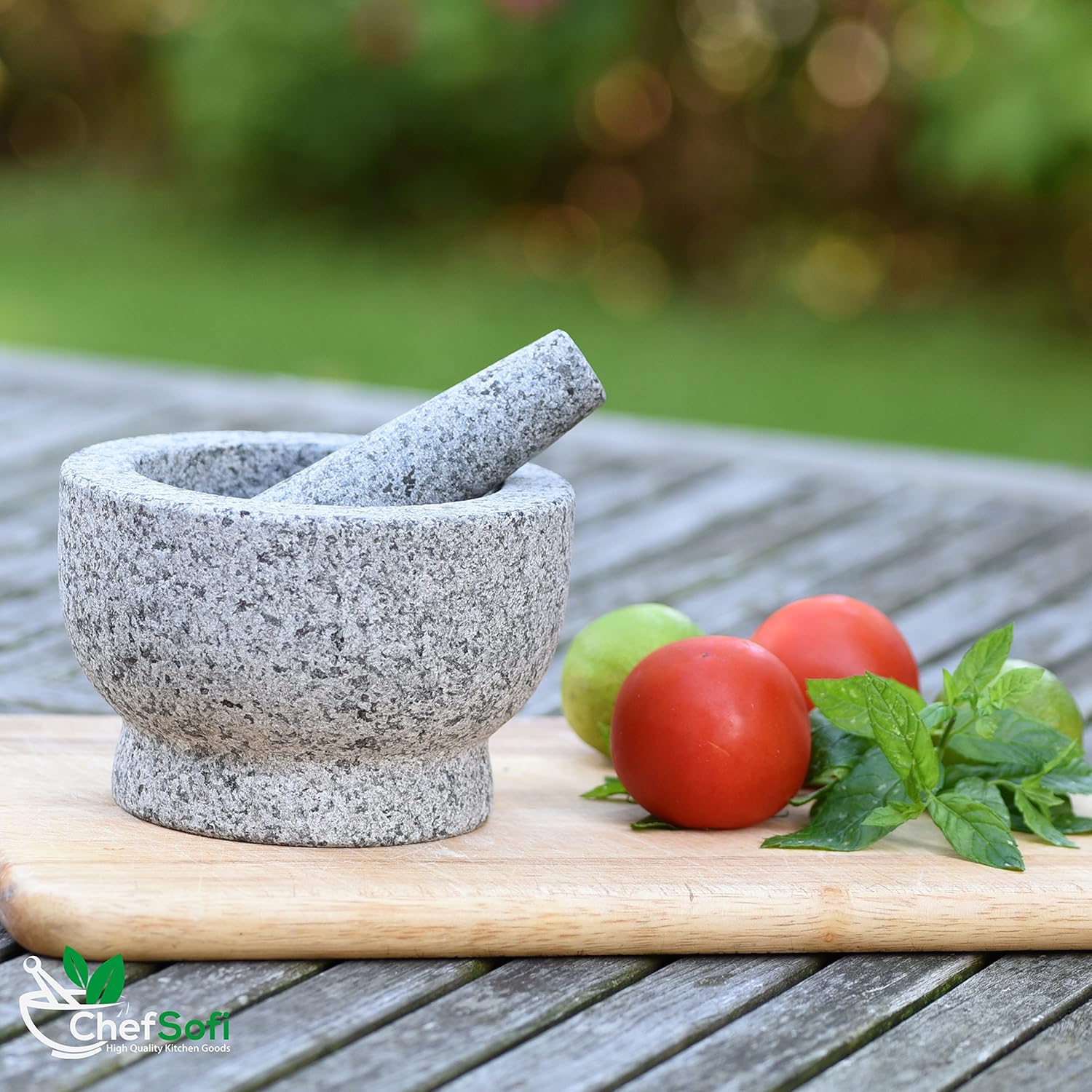ChefSofi Mortar and Pestle Set - 6 Inch - 2 Cup Capacity - Unpolished Heavy Granite for Enhanced Performance and Organic Appearance - INCLUDED: Anti-Scratch Protector + Italian Recipes EBook: Kitchen & Dining