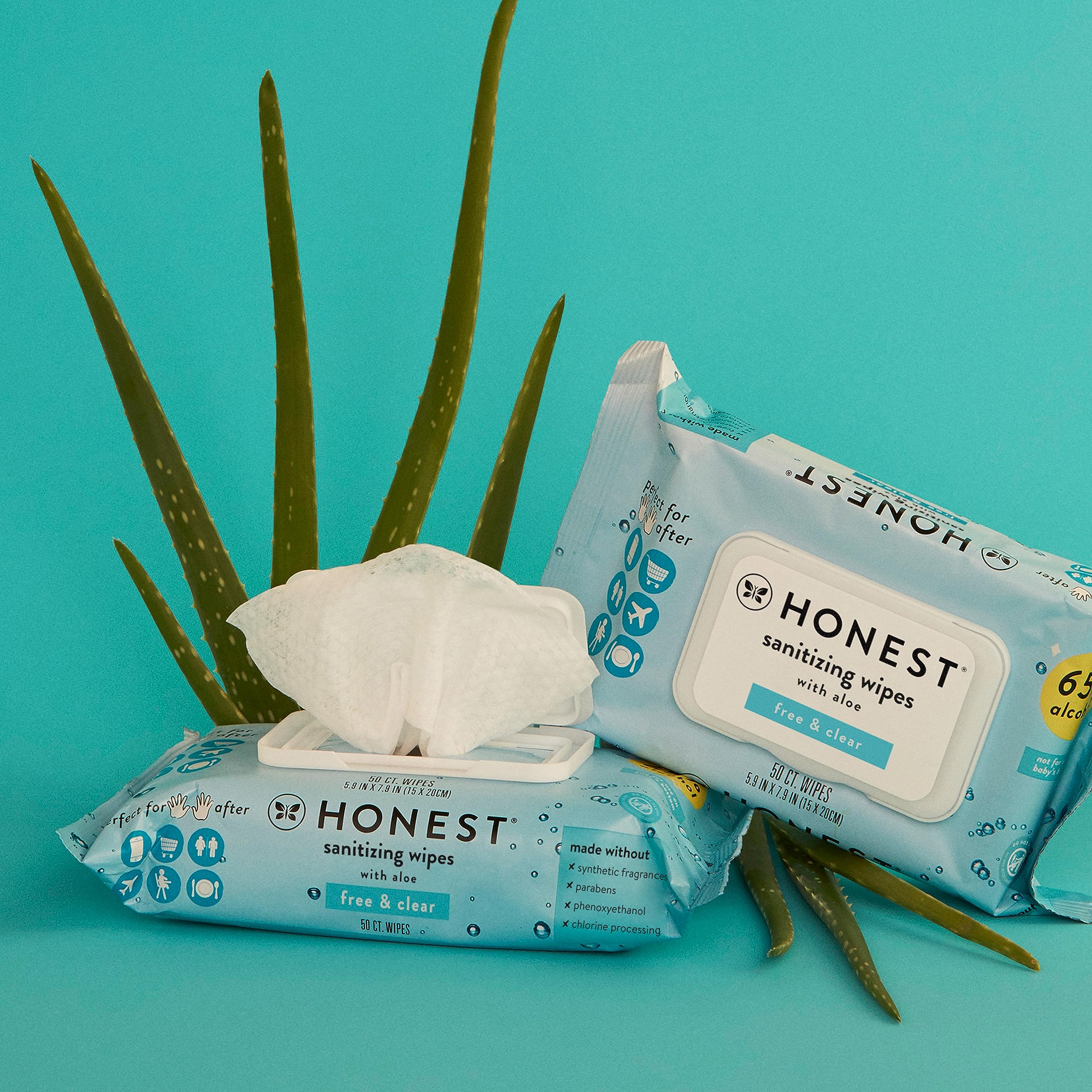 The Honest Company Fragrance Free Sanitizing Alcohol Wipes | Antibacterial + Safe for Hands | Kills 99% of Germs, Made With Aloe | 50 Count (1 Pack)