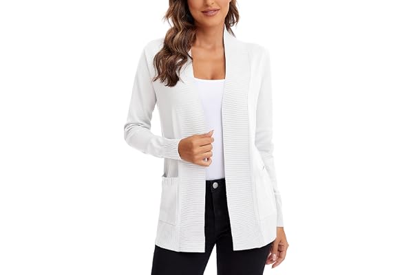 Urban CoCo Women's Lightweight Open Front Knit Cardigan Sweater Long Sleeve with Pocket