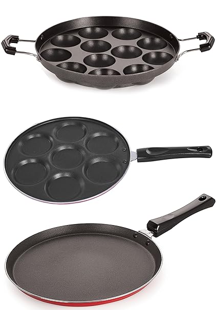Nirlon Non-Stick Aluminium Cookware Set, 3-Pieces, Red (26_FT13_AP_UP)