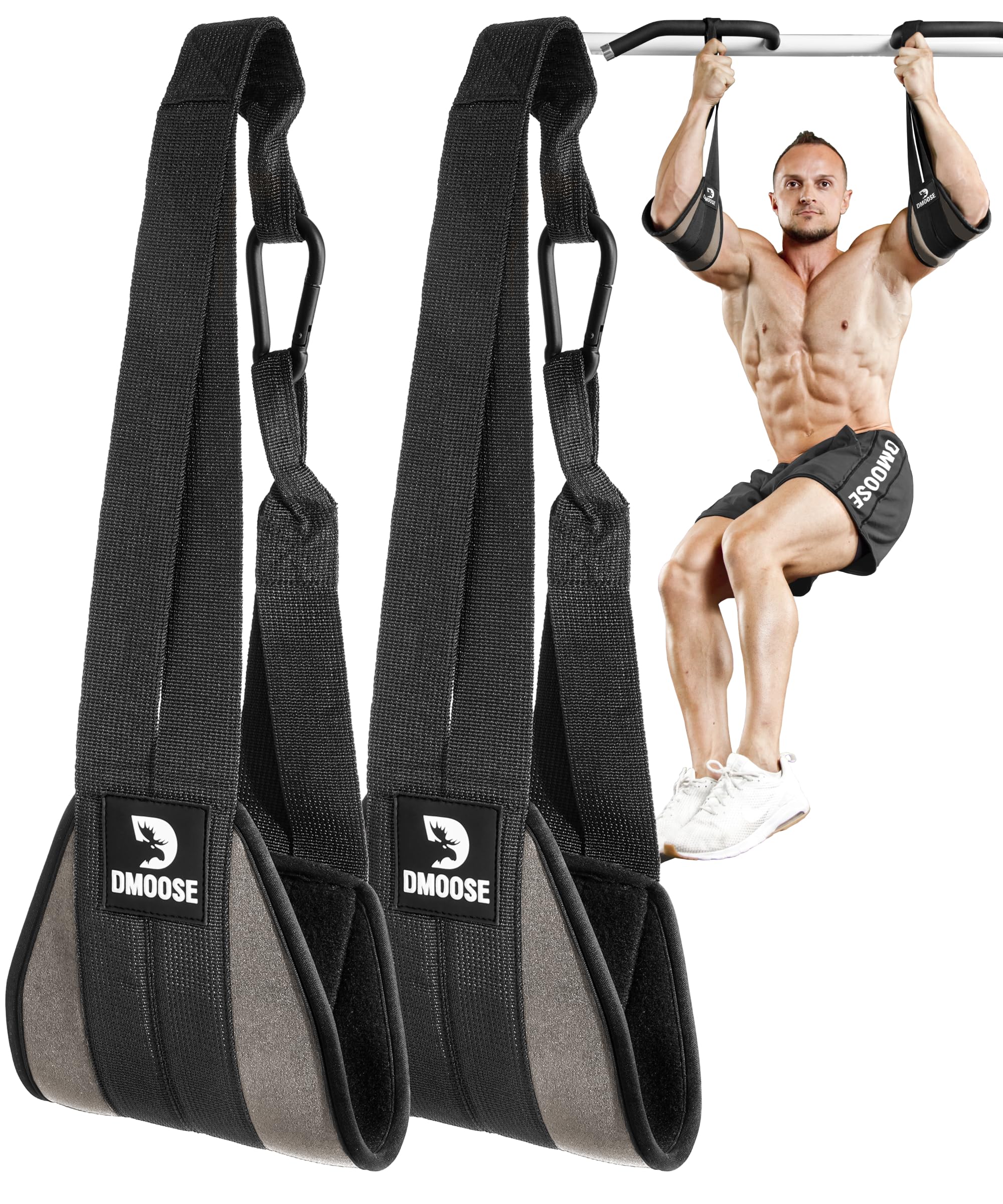 DMoose Fitness Hanging Ab Straps for Pull Up Bar & Core Strength Training-Soft Padded Exercise Straps for Ab Swing & Leg Raises, Hang Bar Strap with 2 Steel Carabiners - Abs Equipment for Home & Gym