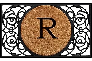 Calloway Mills 180031830R Armada Circle Doormat, 18" x 30", Monogrammed Letter R, Natural/Black