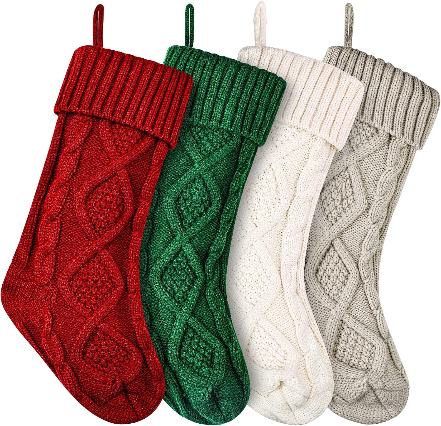 Stockings & Holders - Christmas Stockings Knitted Xmas Stockings 18 Inches Double-Sided Fireplace Hanging Stockings for Family Christmas Decoration (Burgundy,Ivory,Green,Khaki, 4)