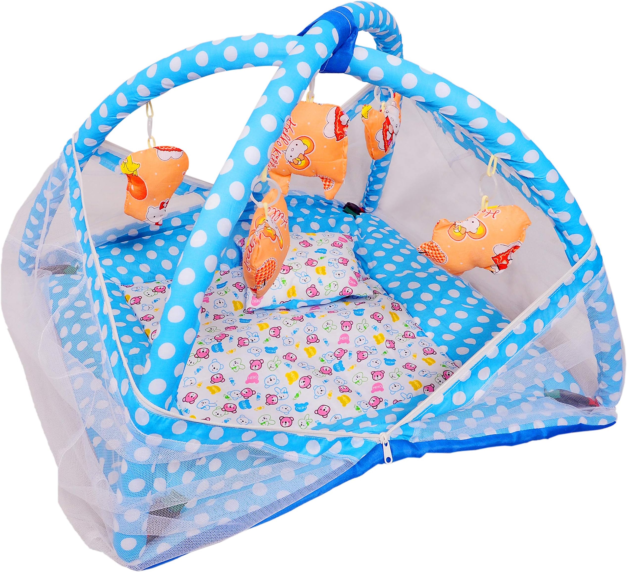 Vebeto Baby Gym with Mosquito Net and Baby Bedding Set (Blue)