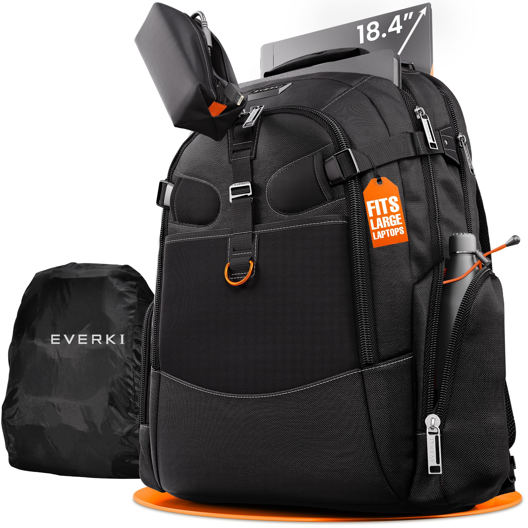 EVERKI Business 120 Laptop Backpack with Rain Cover, Large 18 Inch Professional Computer Travel Bag, Oversized Rugged Backpack for Men, Engineers, Business, Extra Security - Black
