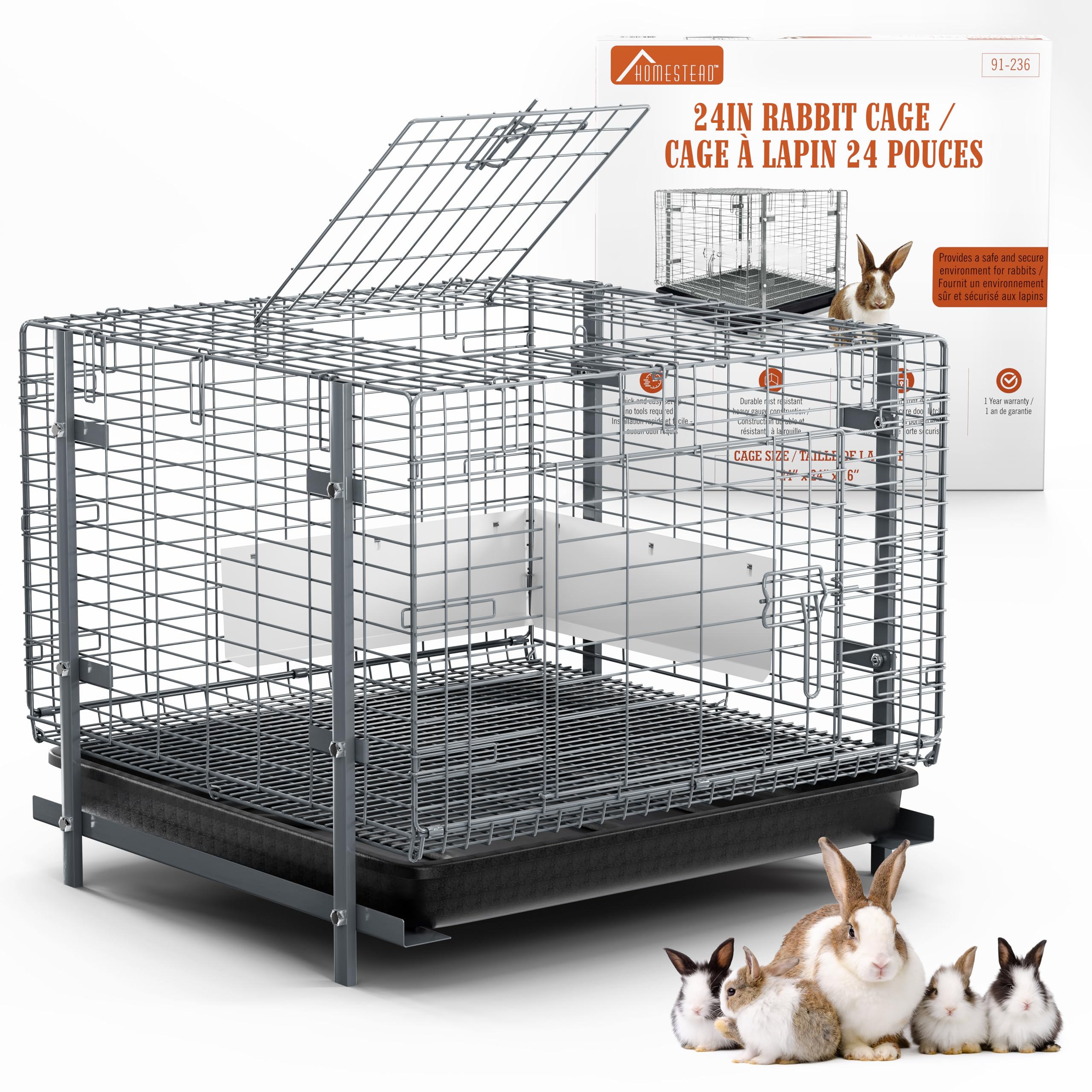 Photo 1 of HOMESTEAD Bunny Cages with Tray - 24-inch Easy-Clean Rabbit Cage with Enhanced Kit - Leg, Frame, & Urine Guard Included - Ideal & Secure Home for Rabbits, Ferrets, Hedgehogs